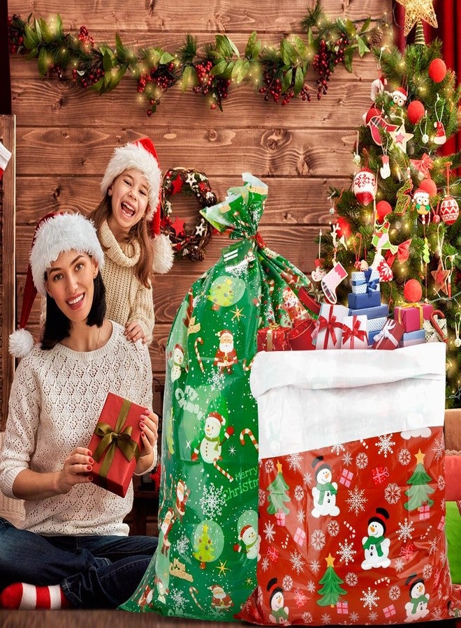 QIHOMPIB 2 Pack Christmas Gift Bags(36x48 Inch) for Presents Big Jumbo XL Huge Giant Extra Large Red Green Plastic Gift bags Sacks Bulk for Christmas Decorations Wrapping Xmas Santa Tree Snowflake Bag Pouch - Image 5